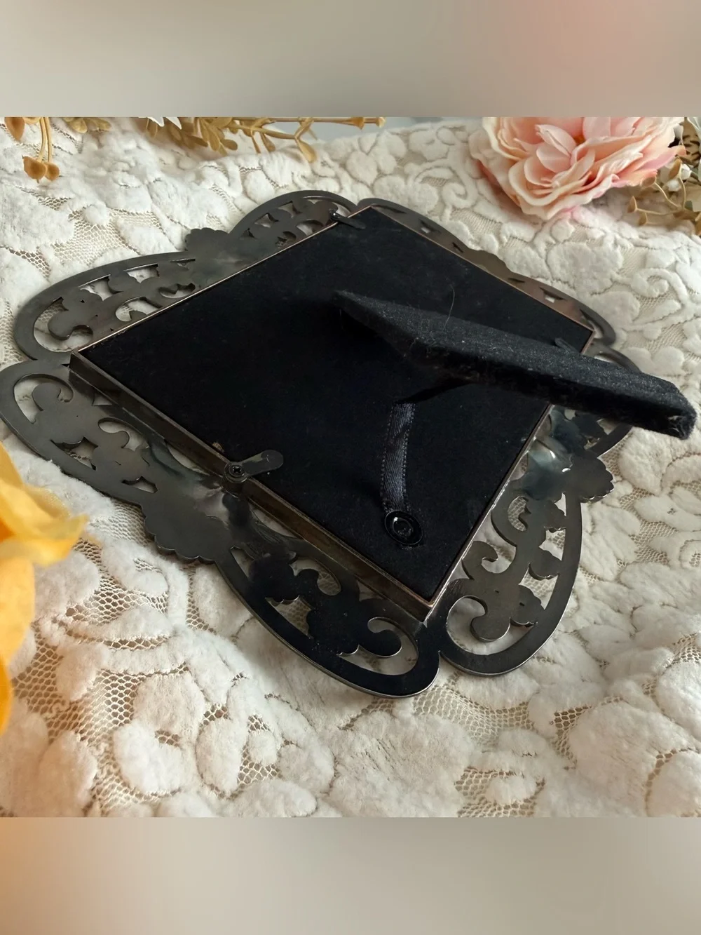 Romantic Jeweled Picture Frame Ornate Metal Scroll Rhinestone Photo Frame